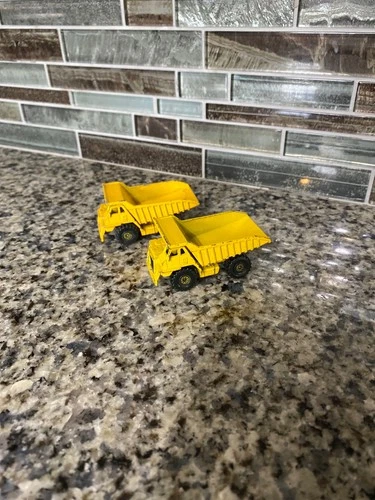 2 Vintage 1979 Mattel Hot Wheels Diecast Yellow Dump Truck Hong Kong & Malaysia