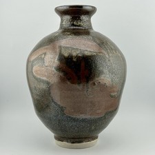 Wayne Ngan Stoneware Meiping Vase Tenmoku Iron Brush Hornby BC Signed 70s VTG