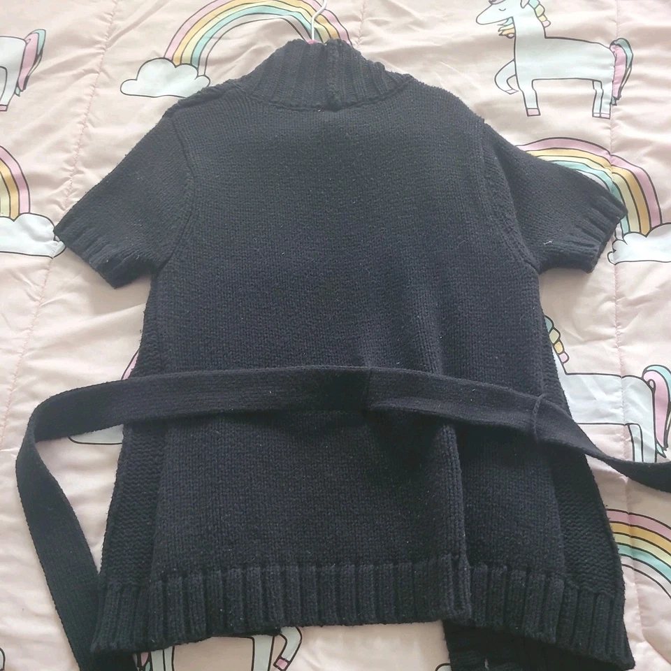 J. Khaki Girl's Black Cardigan Size Medium Five-button with Attached Belt - Image 3 of 4