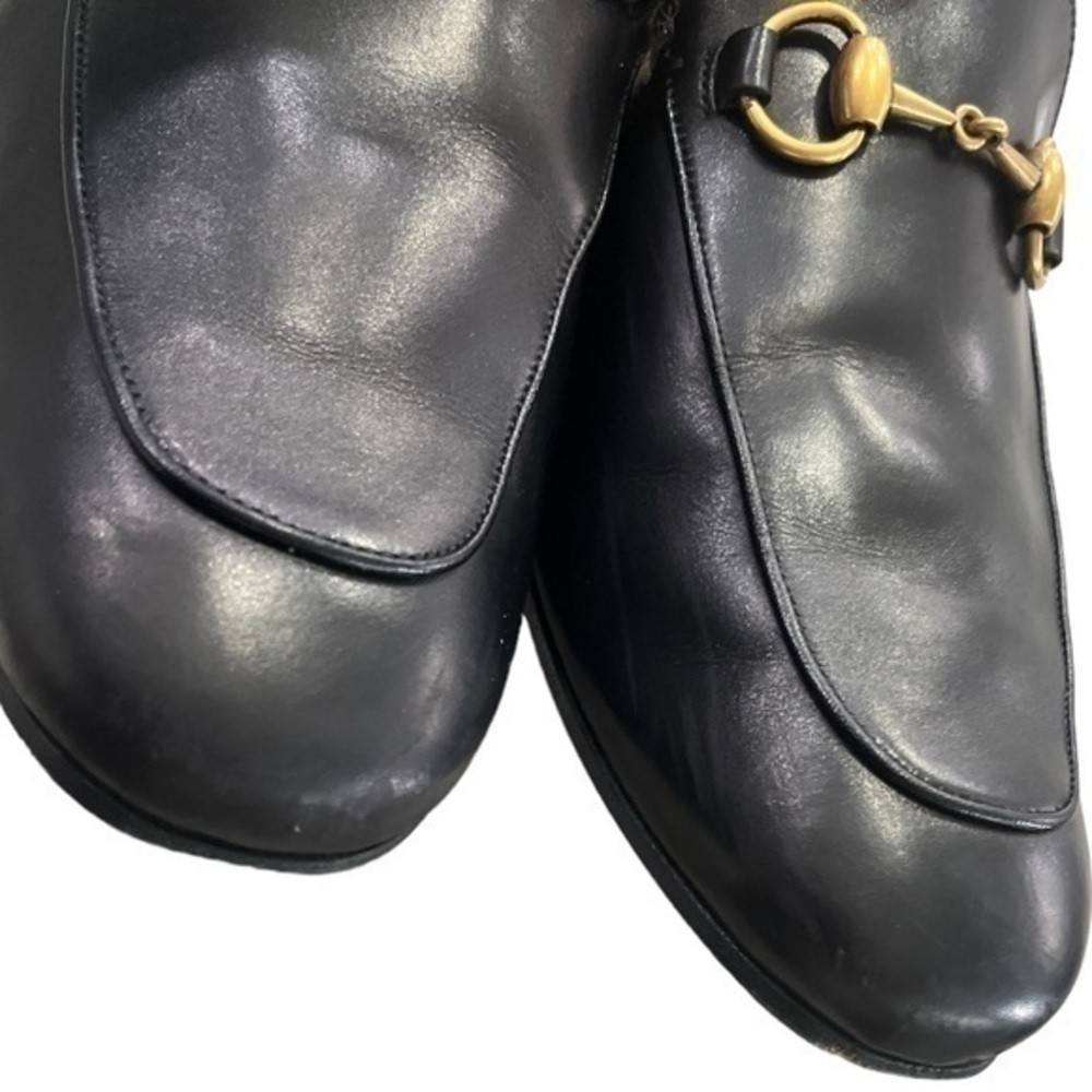 GUCCI Men’s Princetown Lamb Wool Lined Black Leather Slipper Mules Size 9 image 6