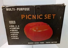 Vintage Picnic Set Service For 4 Beige Plastic 1970s, New, Still Wrapped