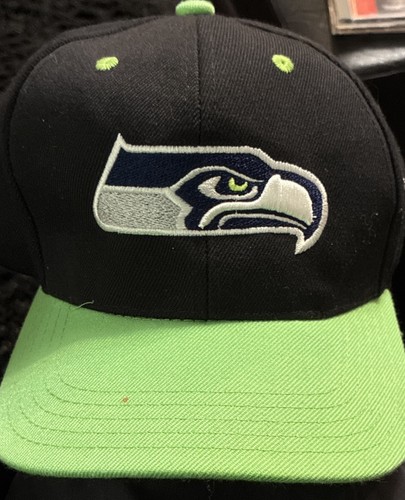NFL Seattle Seahawks Logo On Dark Navy Blue w/ Lime Green Bill Hat Snapback