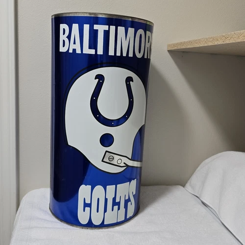 VTG 1970s NFL Baltimore Colts Metal Trash Can Blue w/ White Helmet USA 19.25"