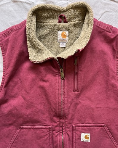 Carhartt Damen XL (16/18) Sherpa gefütterte Weste Duck Canvas Rose Taschen innen