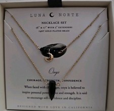 LUNA NORTE Necklace Set - ONYX MOON - Courage - Strength 14KGP  NIB USA 
