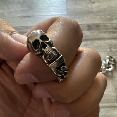 Alexander McQueen Skull 925 Sterling Silver Engraved Signed Ring Sz 21 8mm