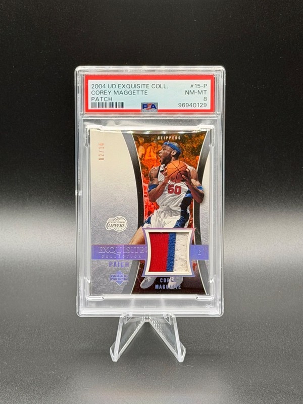 COREY MAGGETTE 2004-05 UD Exquisite Collection Game-Worn Patch 02/10 PSA 8