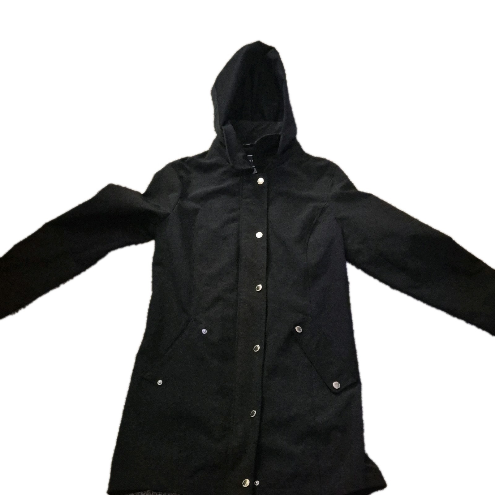 Tommy Hilfiger Women's Black Hooded Button Long Jacket Size M