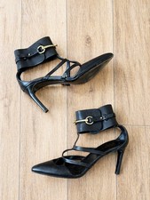Gucci Horsebit Strappy Heels Black Leather Si...