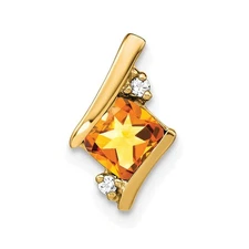 10k Yellow Gold Cushion Citrine and Diamond Chain Slide Pendant 0.76gm L-12.9 mm
