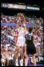 Marlie Askamp Phoenix Mercury shoots the ball over Rebecca Lobo Ne- Old Photo