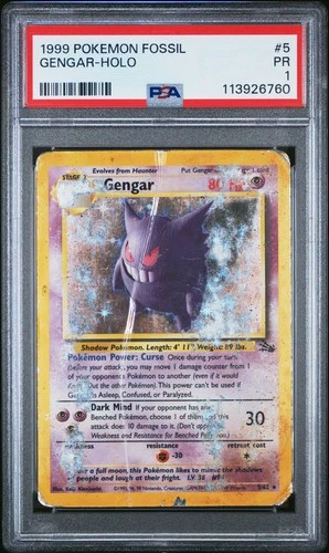 1999 POKEMON FOSSIL #5 GENGAR-HOLO PSA 1