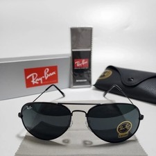 Ray-Ban Aviator Pilot Sunglasses Black Frame Glass Gray Lens 58-14mm