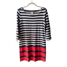 Banana Republic Womens Navy White Red Striped Cotton Boatneck Shift Dress Medium