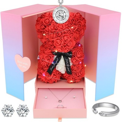 Rose Bear Teddy Bear Artificial Flowers Forever Gift Box Set for Her Girlfrie...