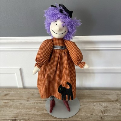 Vintage Hallmark Willa Witch Rag Doll Halloween Decor Purple Hair Black Cat 16 