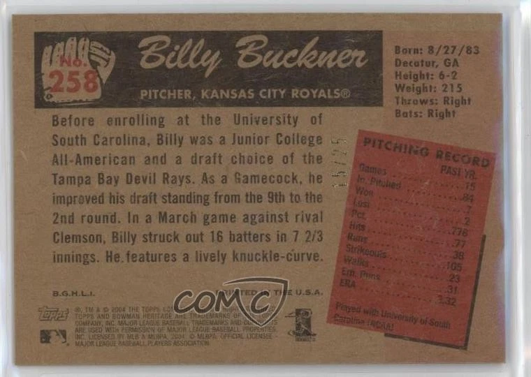 2004 Bowman Heritage Mahogany /25 Billy Buckner #258 Rookie RC - Image 2 of 2