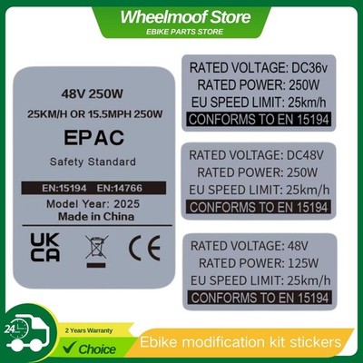 Ebike Conversion Kit Sticker 36V 48V 250W EPAC EN15194 Label Bafang Tongsheng