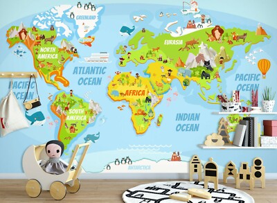 Carte Du Monde 3D Autocollante – Papier Peint Mural Pingouin B466, Effet Déco Original
