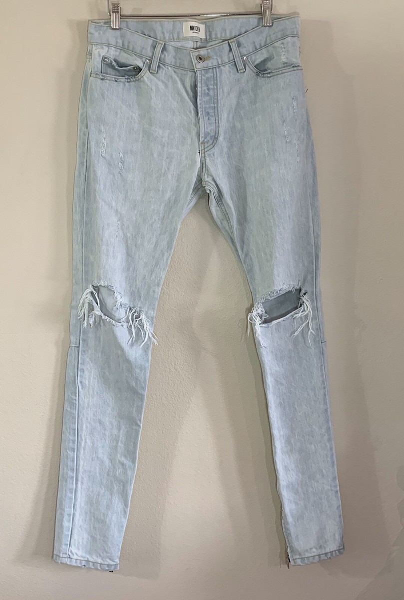 Mintcrew Rockstar Skinnies Destroyed Light Blue Jeans Hem Zippers 