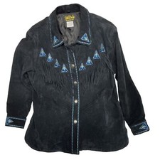 Bob Mackie Wearable Art Leather Fringe Western Jacket Button Women’s Size Large