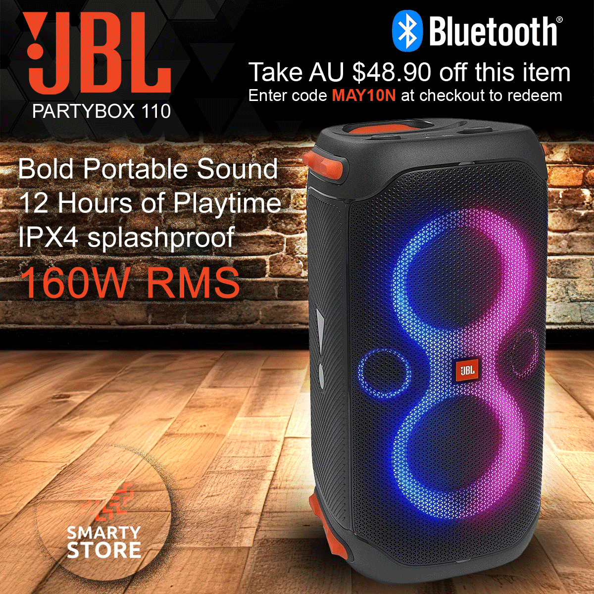 JBL Partybox 110 Portable Speaker Stereo Sound System TWS 160W RMS