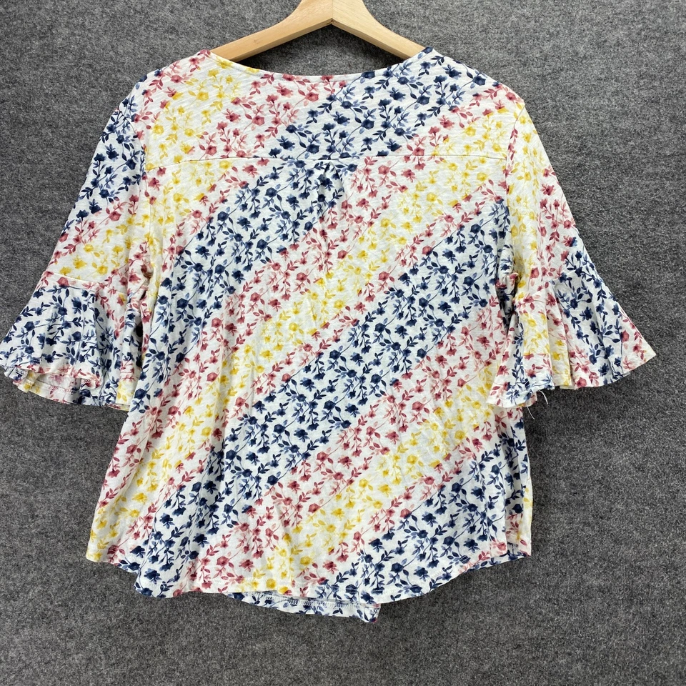 Blusa Cato Mujer M Mediana Blanca Rayas Manga 3/4 Cuello Redondo Algodón Informal Foto 2 de 4