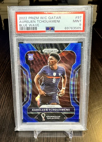 2022 World Cup Prizm Aurelien Tchouameni Blue Wave Prizm /199 Rookie Card PSA 9