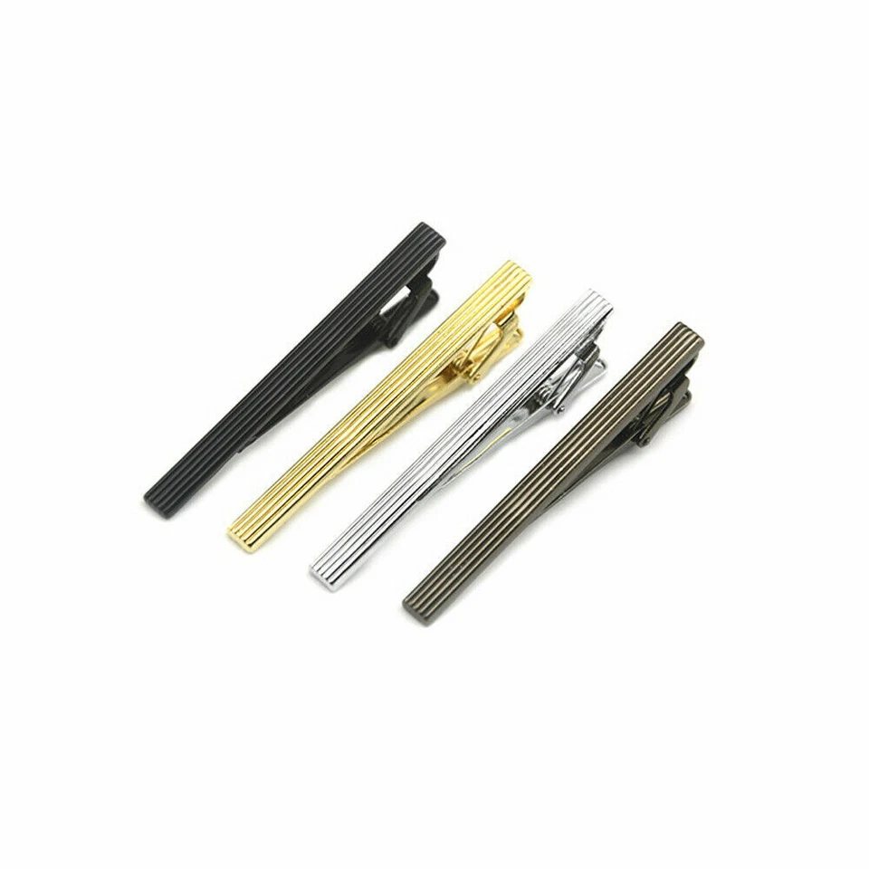 2 PCS Men Solid Color Stripe Tie Clasp Classic Stainless Steel 6cm Necktie Clip - Image 2 of 4