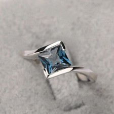 Blue Topaz Unique Ring Natural Gemstone 925 Sterling Silver Ring For Women