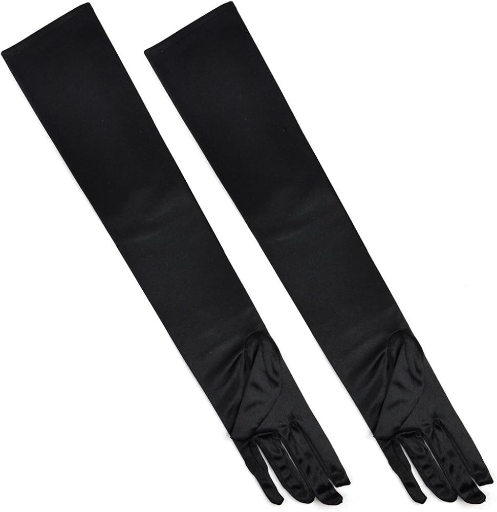 Шелковые перчатки TRIXES длиной до локтя в стиле ретро черного цвета