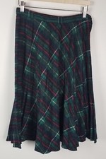 Vtg. Sag Harbor Sz. 30 Plaid Green/Red/White Wool Blend Pleated Midi Skirt