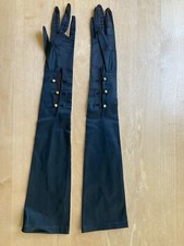Kay Fuchs Design Nylon/Rayon Black Full Length Gloves, Rhinestone Button Closure