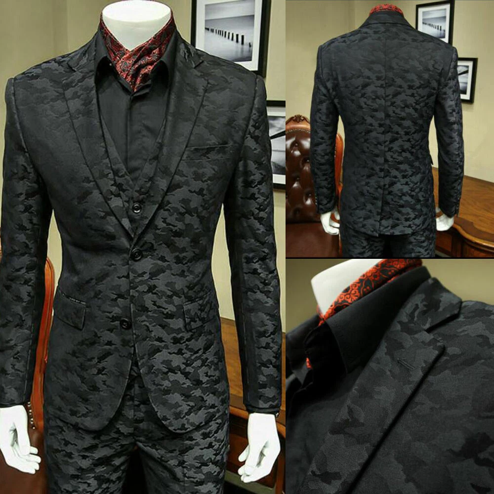 Camouflage Men Slim Fitted Suits Formal Prom Wear Notch Lapel