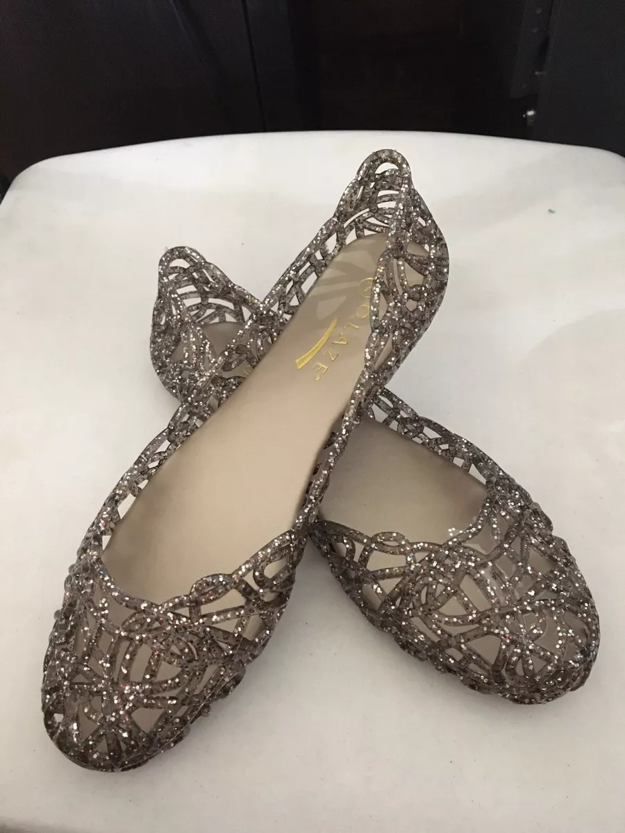 Glaze Alaska Layered Lines Jelly Ballet Flats. Pewter With Glitter