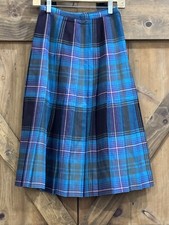 Vintage Saks Fifth Ave Blue Purple Plaid Wool Pleated School Girl Skirt Sz 4