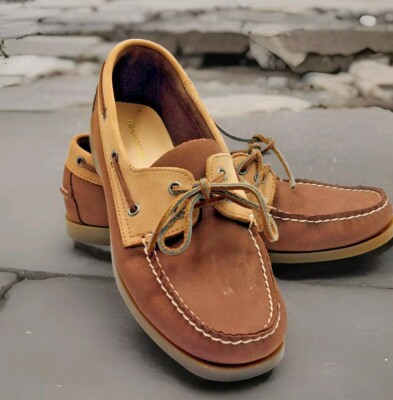 Highland Creek Sanibel Ladies Sz. 8 Leather Loafer Boat Shoes  Brown/Beige