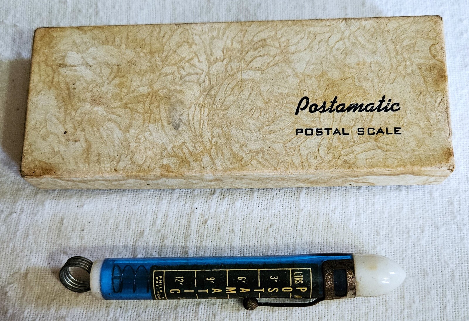 VINTAGE BLUE POCKET POSTAMATIC POSTAL SCALE in ORIGINAL BOX eBay