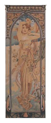Nouveau Woven Tapestry Alphonse Mucha Belgian Elegant Wall Hanging Art Home Deco