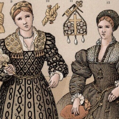 middle ages dresses of ladies ITALY - Accessories Fashion Medieval Color Antique Print w Video 14th century dress