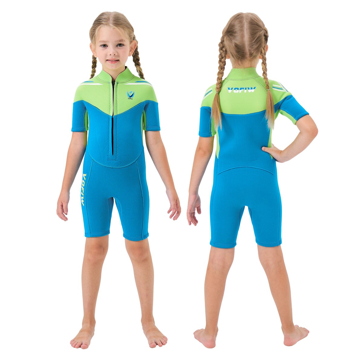 HEVTO Kids 2mm Neoprene Shorty Wetsuit – Front Zip Full Wetsuit For Swimming, Snorkeling, Surfing In Cold Water (Toddler To Youth)