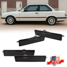 4PCS Smoked Front+Rear Bumper Side Marker Lights For 1884-1991 BMW E30 3 Series