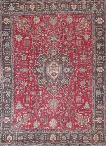 Vintage Fuchsia Pink Tebriz Traditional Living Room Rug 10x13 Handmade Wool Rug