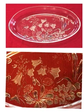 Vintage Glass Oval Serving Bowl 14" x 8.5" x 2" Embossed Flowers Clear Single 