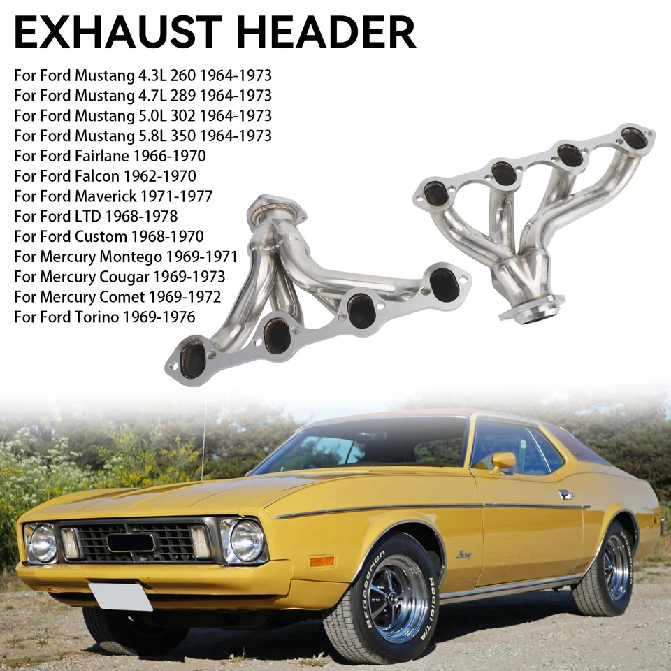 NEW 1× Exhaust Header Kit For Ford Mustang 289 302 351 4.7L 5.0L 5.8L 1964-1973 - Image 3 of 4