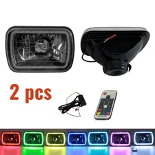 7X6" 5x7 7 Colors Change RGB LED Halo Headlights Lamps Driver & Passenger Side