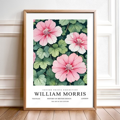 William Morris Inspired Cotton Prints Botanical Exhibition Poster Art Hibiscus - Picture 10 of 18