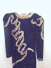BLACK TIE GOLD AND BLACK BEADED AND SEQUIN EVENING DRESS VINTAGE SIZE 6 NWT