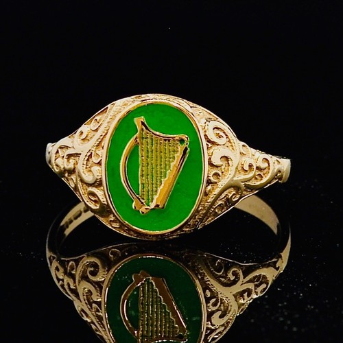 9CT Yellow Gold Irish Harp Green Enamel Ring Size L(UK) 5.75(US) eBay