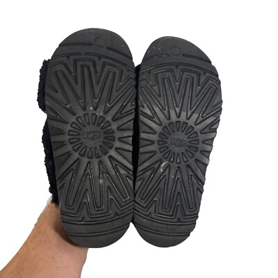 UGG Fuzz Sugar Cross Slide Women's Black Plush Fur Slip On Slide